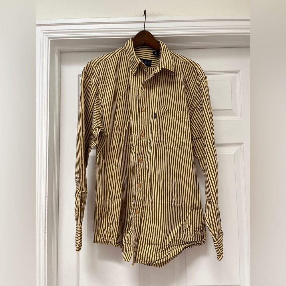 Izod Brown and Tan/yellow men’s Striped Button Down Shirt